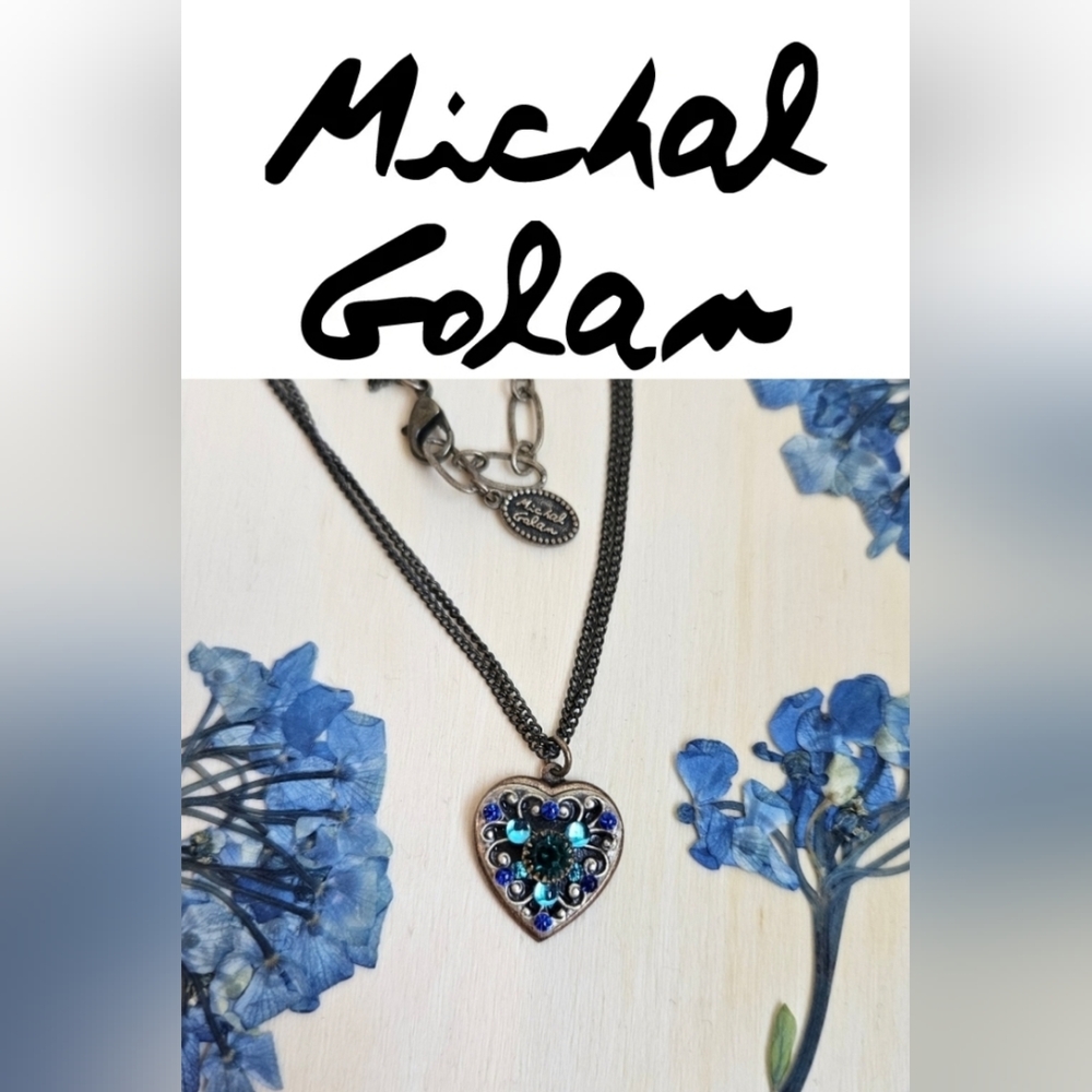 Michal Golan Artist Peacock Blue Heart Necklace NWOT